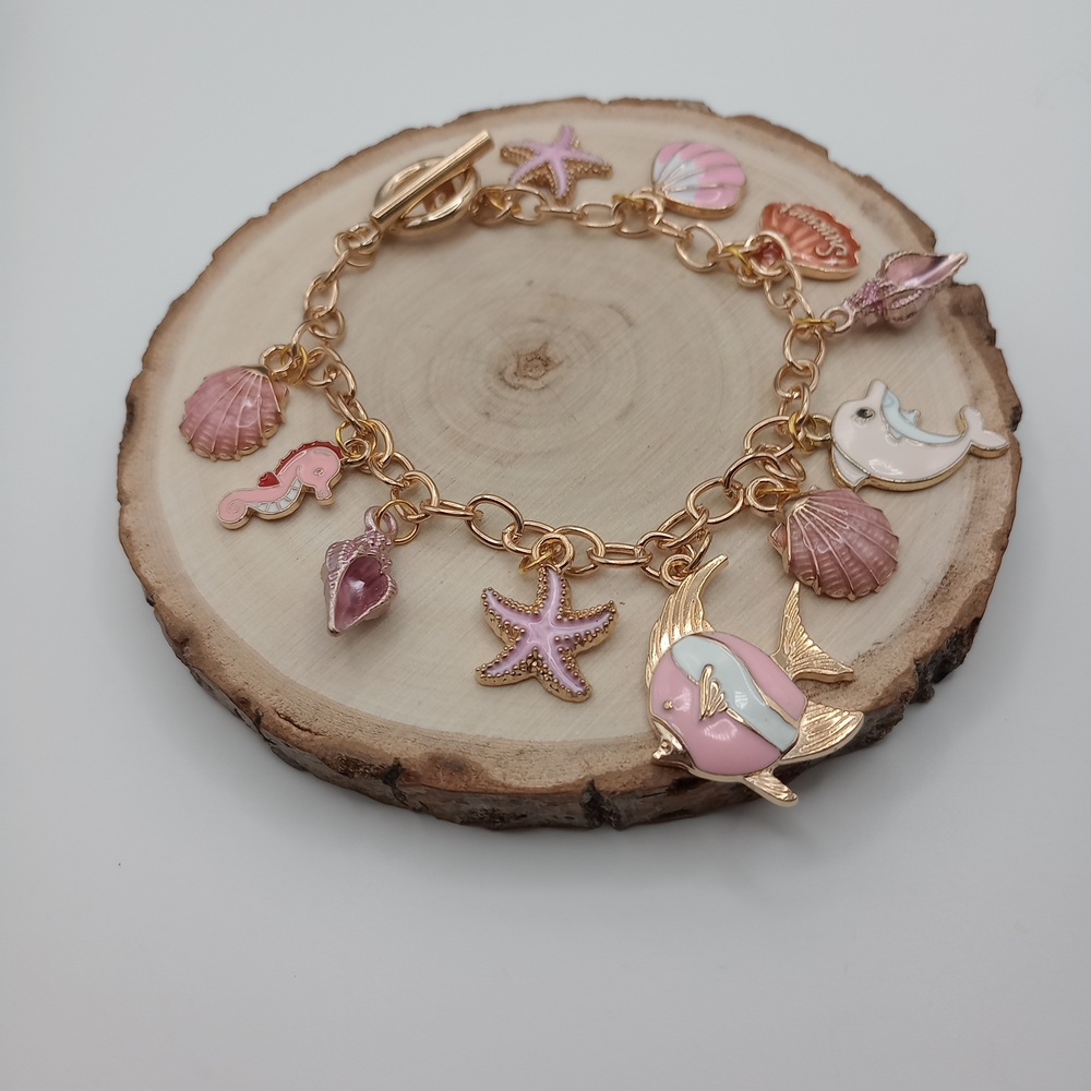 Gold Charm Bracelet with Sea Life Accents